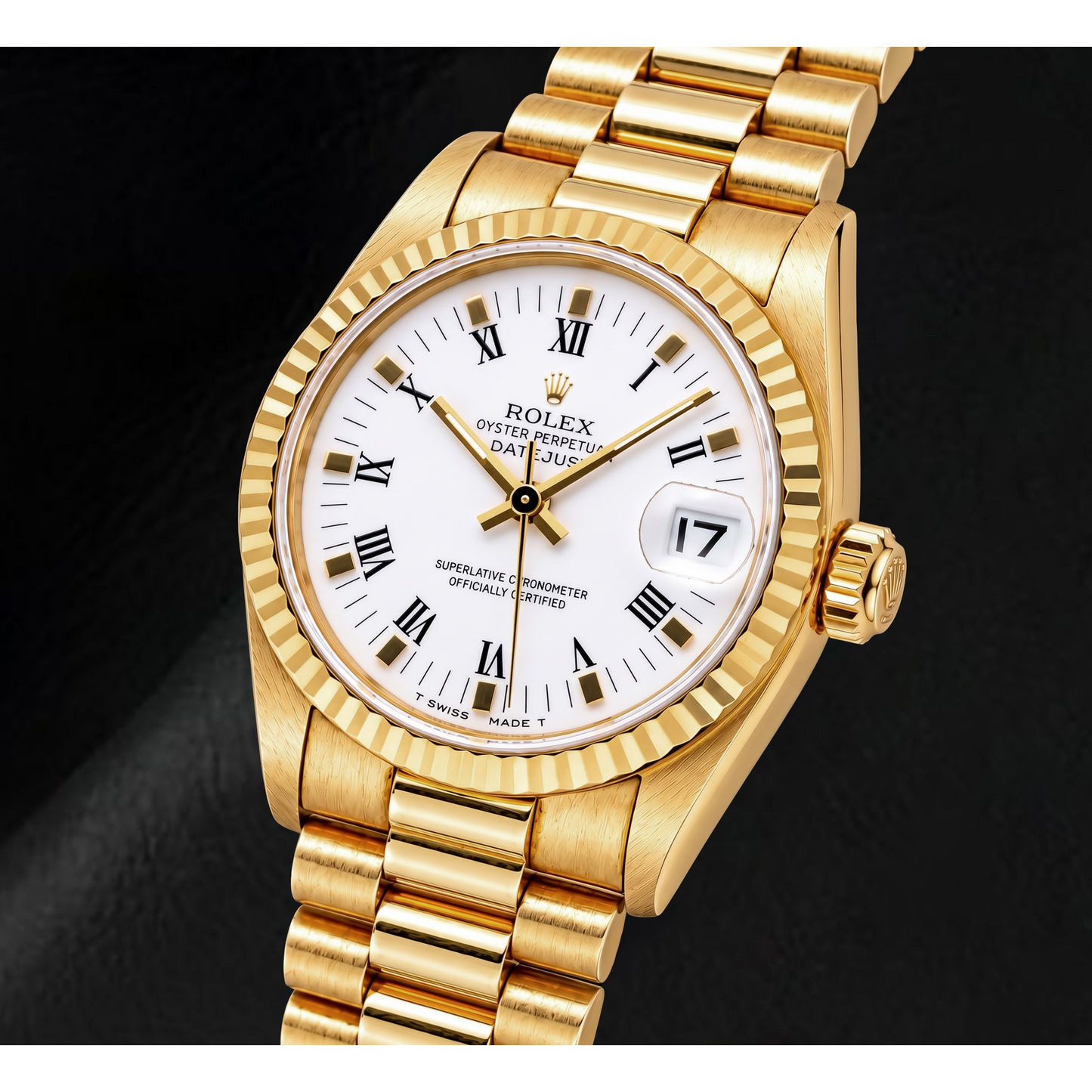 Rolex Datejust 68278 31mm White Roman Dial Yellow Gold Watch