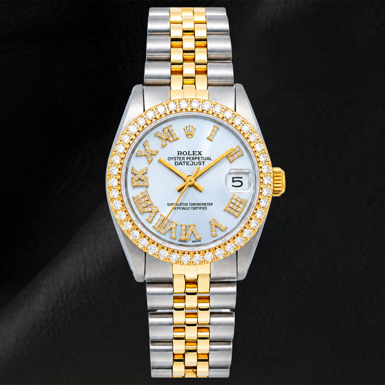 Rolex Datejust 6827 31mm Blue Roman Diamond Dial Two Tone Jubilee Bracelet Watch
