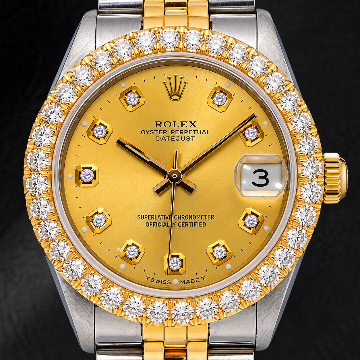 Rolex Datejust 6827 31mm Champagne Diamond Dial Two Tone Gold Jubilee Bracelet Watch