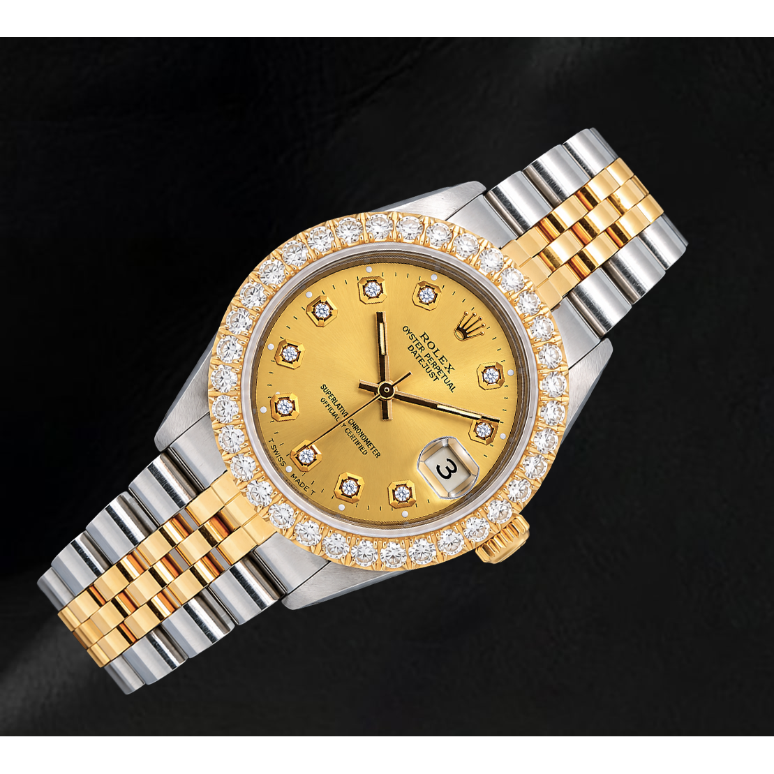 Rolex Datejust 6827 31mm Champagne Diamond Dial Two Tone Gold Jubilee Bracelet Watch