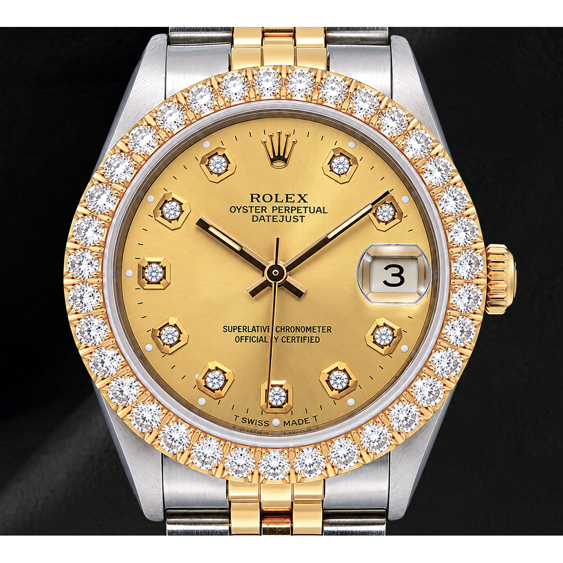 Rolex Datejust 6827 31mm Champagne Diamond Dial Two Tone Gold Jubilee Bracelet Watch