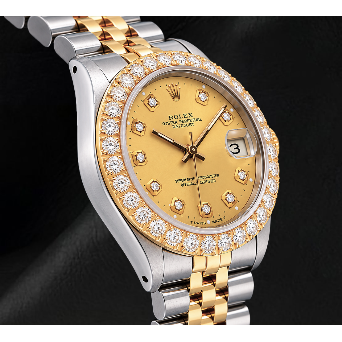 Rolex Datejust 6827 31mm Champagne Diamond Dial Two Tone Gold Jubilee Bracelet Watch
