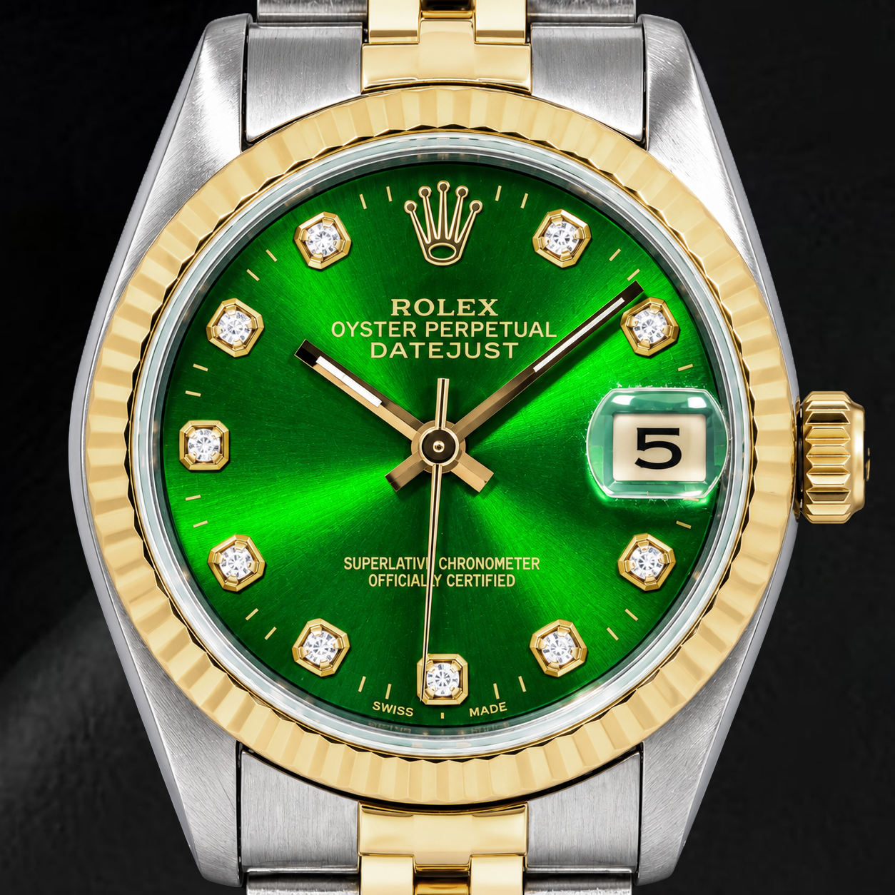 Rolex Datejust 6827 31mm Green Diamond Dial Two Tone Watch