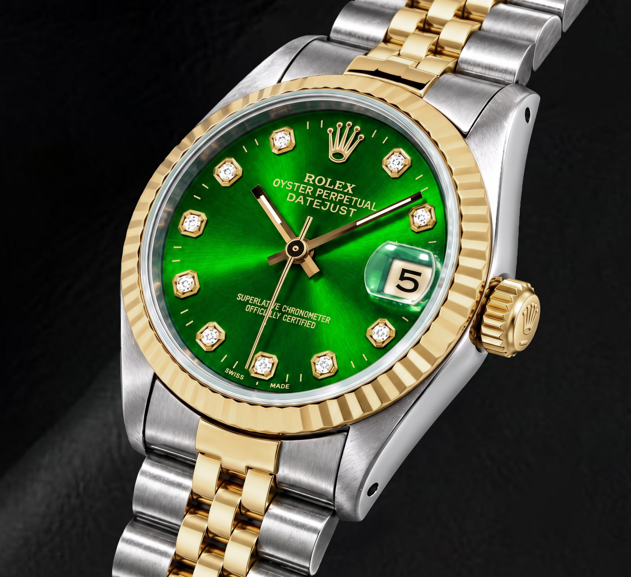 Rolex Datejust 6827 31mm Green Diamond Dial Two Tone Watch