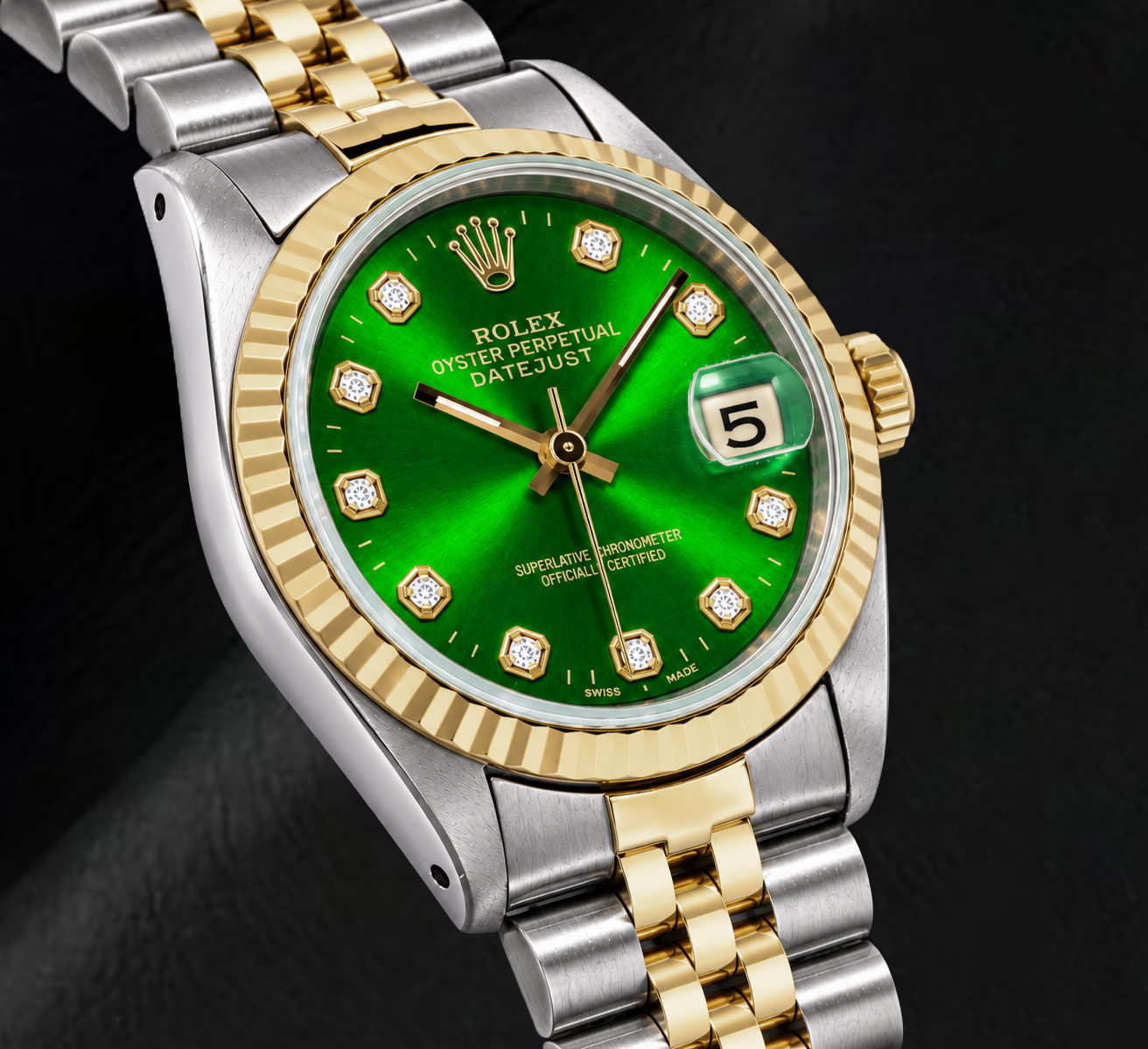 Rolex Datejust 6827 31mm Green Diamond Dial Two Tone Watch