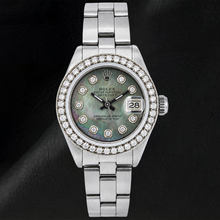 Rolex Datejust 69160 26mm Black Mother of Pearl Diamond Dial Stainless Steel Watch