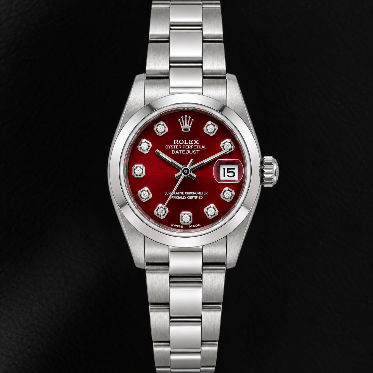 Rolex Datejust 69160 26mm Red Diamond Dial Stainless Steel Watch