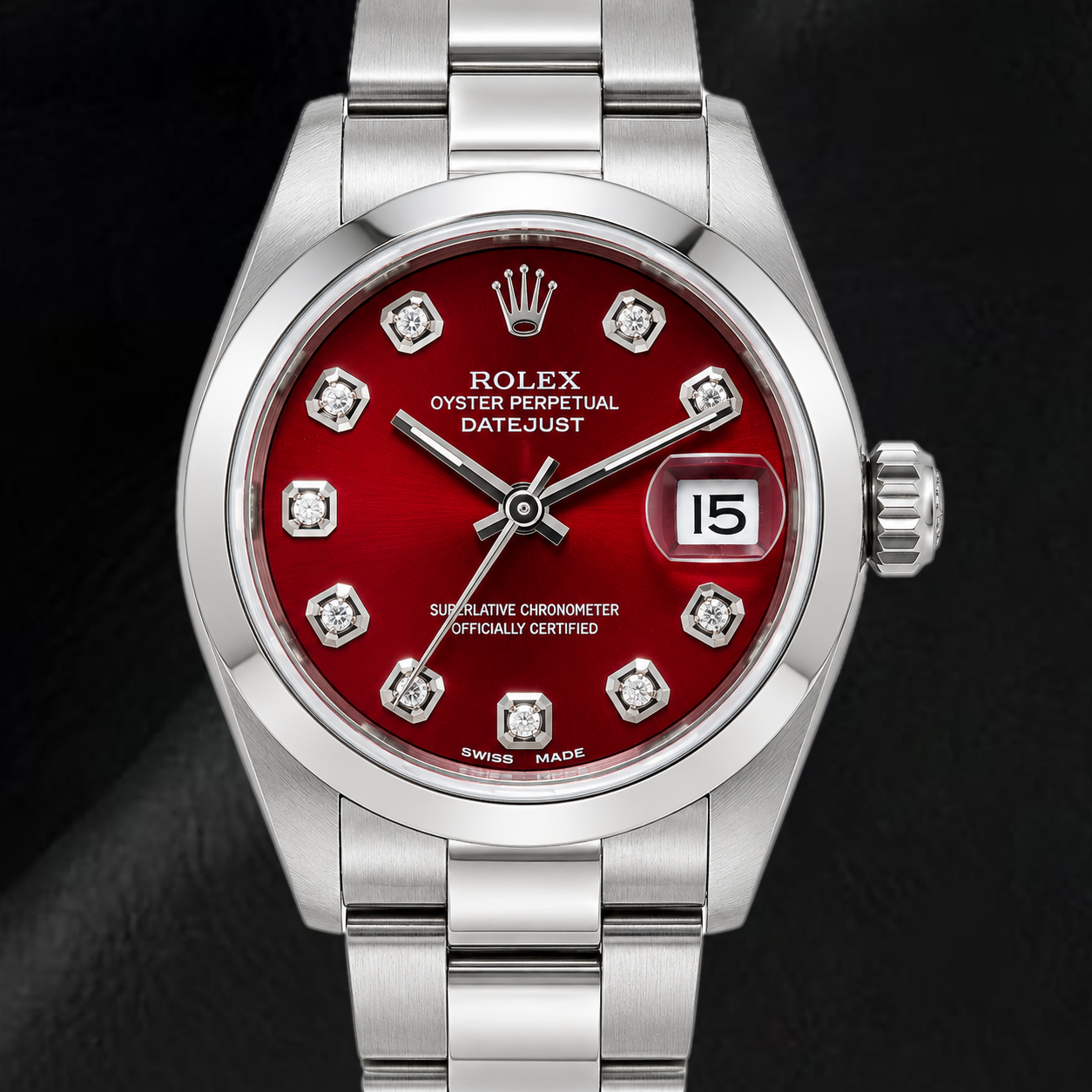 Rolex Datejust 69160 26mm Red Diamond Dial Stainless Steel Watch