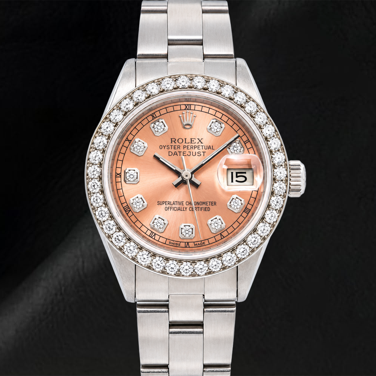 Rolex Datejust 69160 26mm Salmon Diamond Dial Stainless Steel Oyster Bracelet Watch