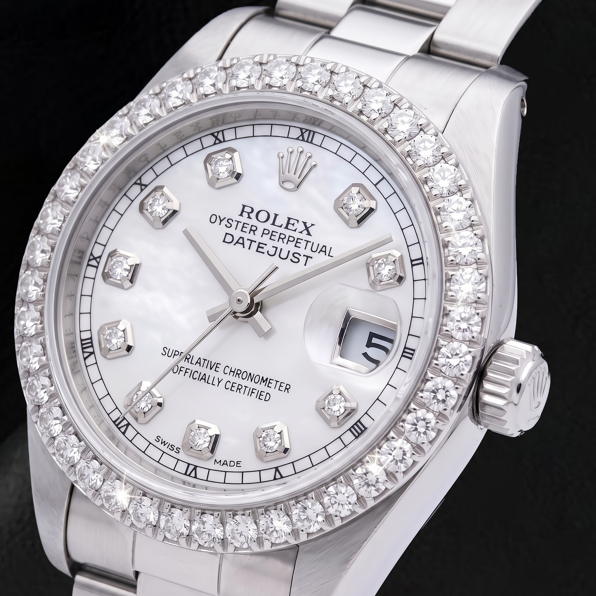 Rolex Datejust 69160 26mm White Mother of Pearl Diamond Dial Stainless Steel Watch