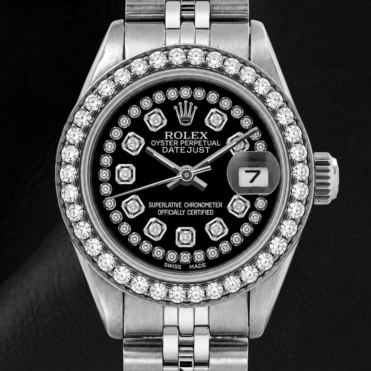 Rolex Datejust 6916 26mm Black String Diamond Dial Stainless Steel Watch