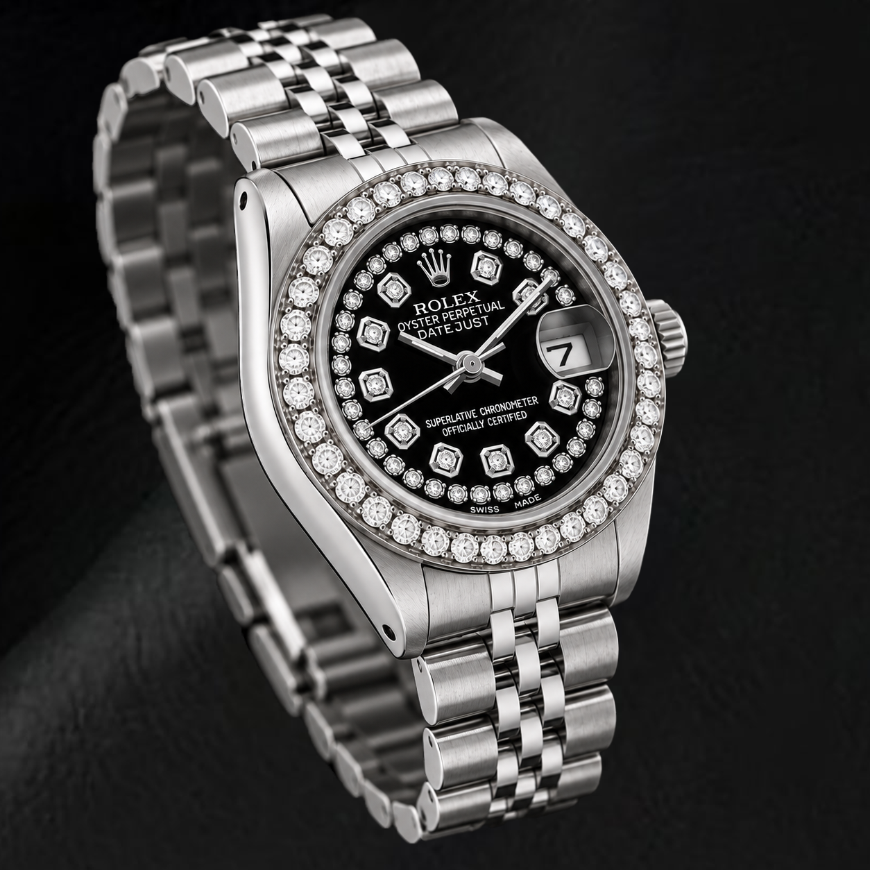 Rolex Datejust 6916 26mm Black String Diamond Dial Stainless Steel Watch