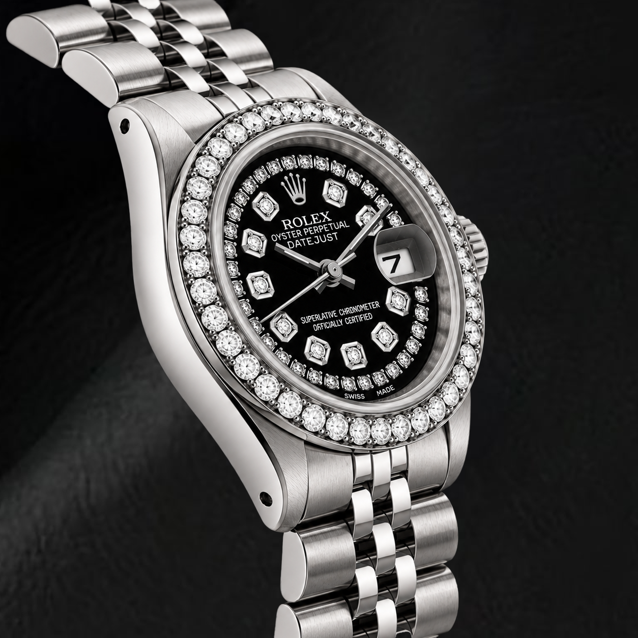 Rolex Datejust 6916 26mm Black String Diamond Dial Stainless Steel Watch