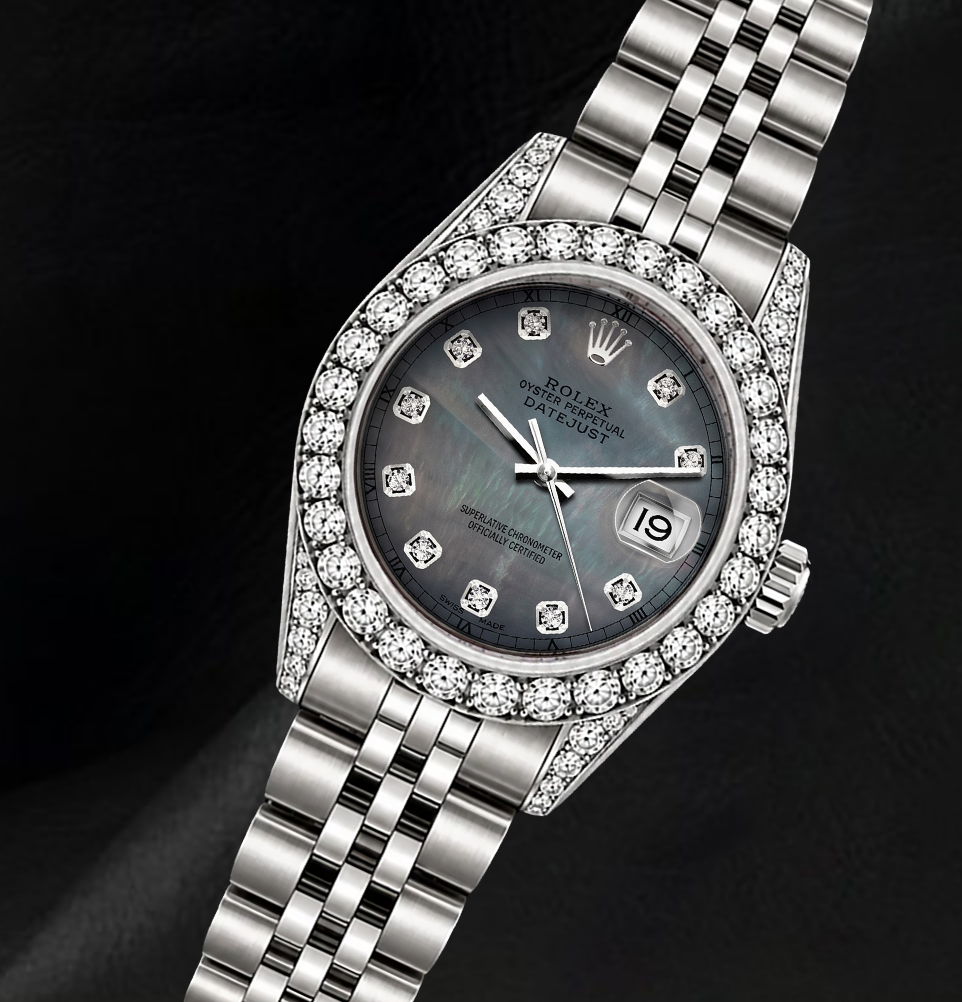 Rolex Datejust 6916 26mm Black Mother of Pearl Diamond Dial Stainless Steel Watch