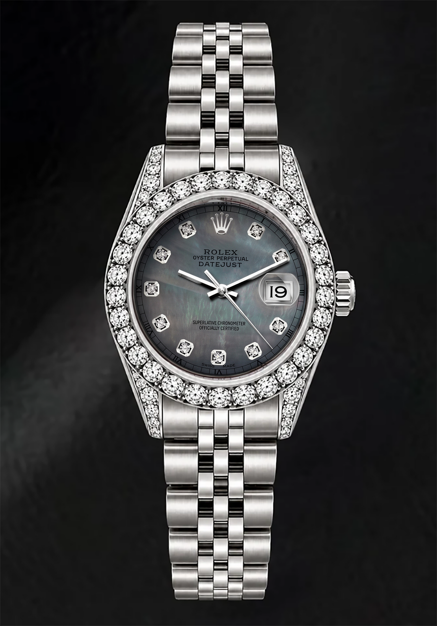 Rolex Datejust 6916 26mm Black Mother of Pearl Diamond Dial Stainless Steel Watch
