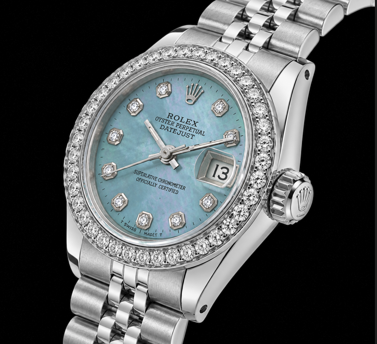 Rolex Datejust 6916 26mm Blue Mother of Pearl Diamond Dial Stainless Steel Watch