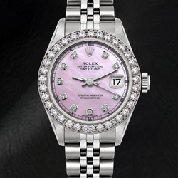 Rolex Datejust 6916 26mm Pink Mother of Pearl Diamond Dial Stainless Steel Watch