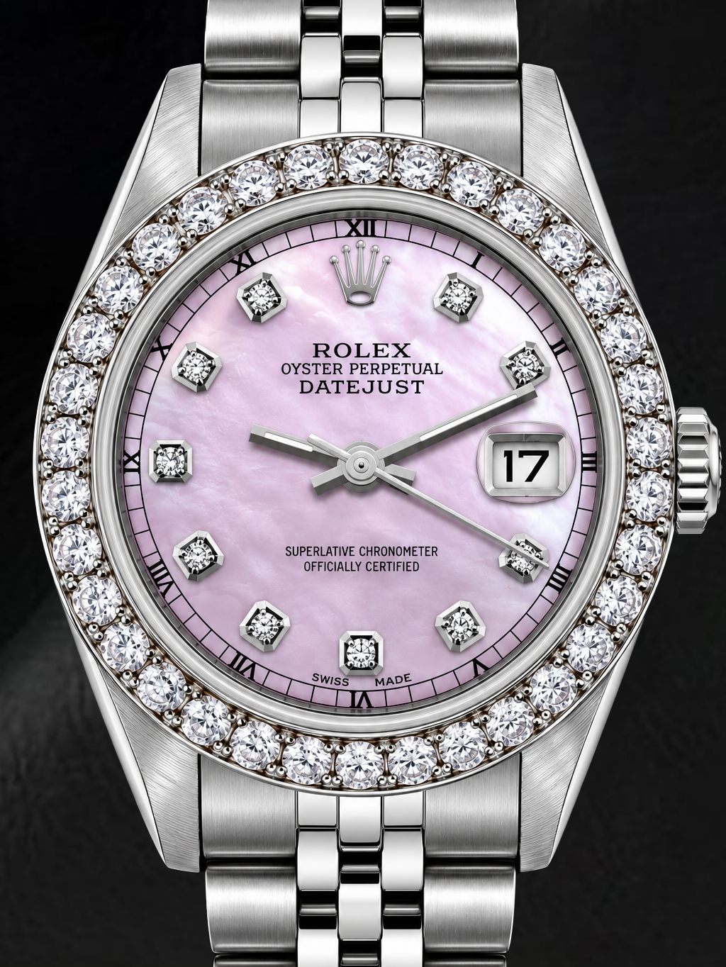 Rolex Datejust 6916 26mm Pink Mother of Pearl Diamond Dial Stainless Steel Watch