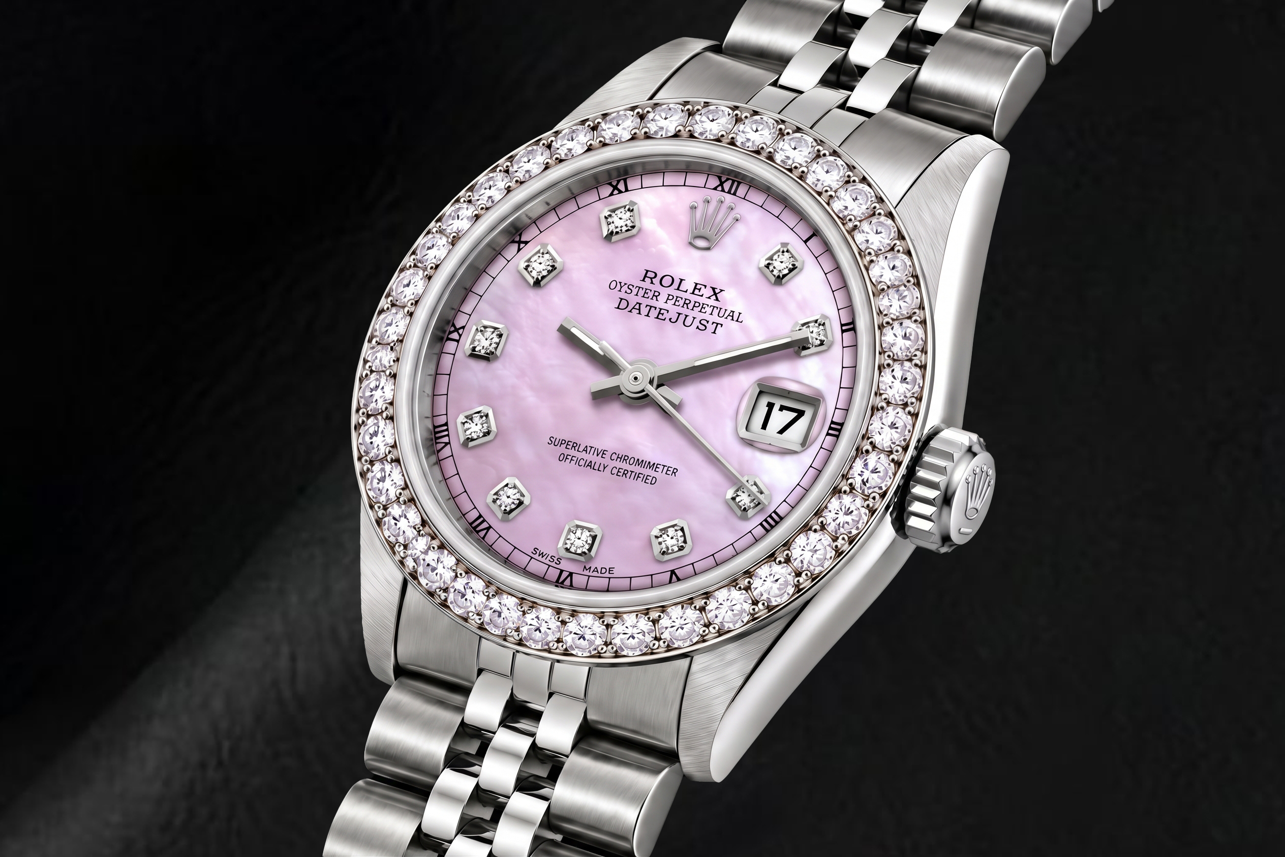 Rolex Datejust 6916 26mm Pink Mother of Pearl Diamond Dial Stainless Steel Watch