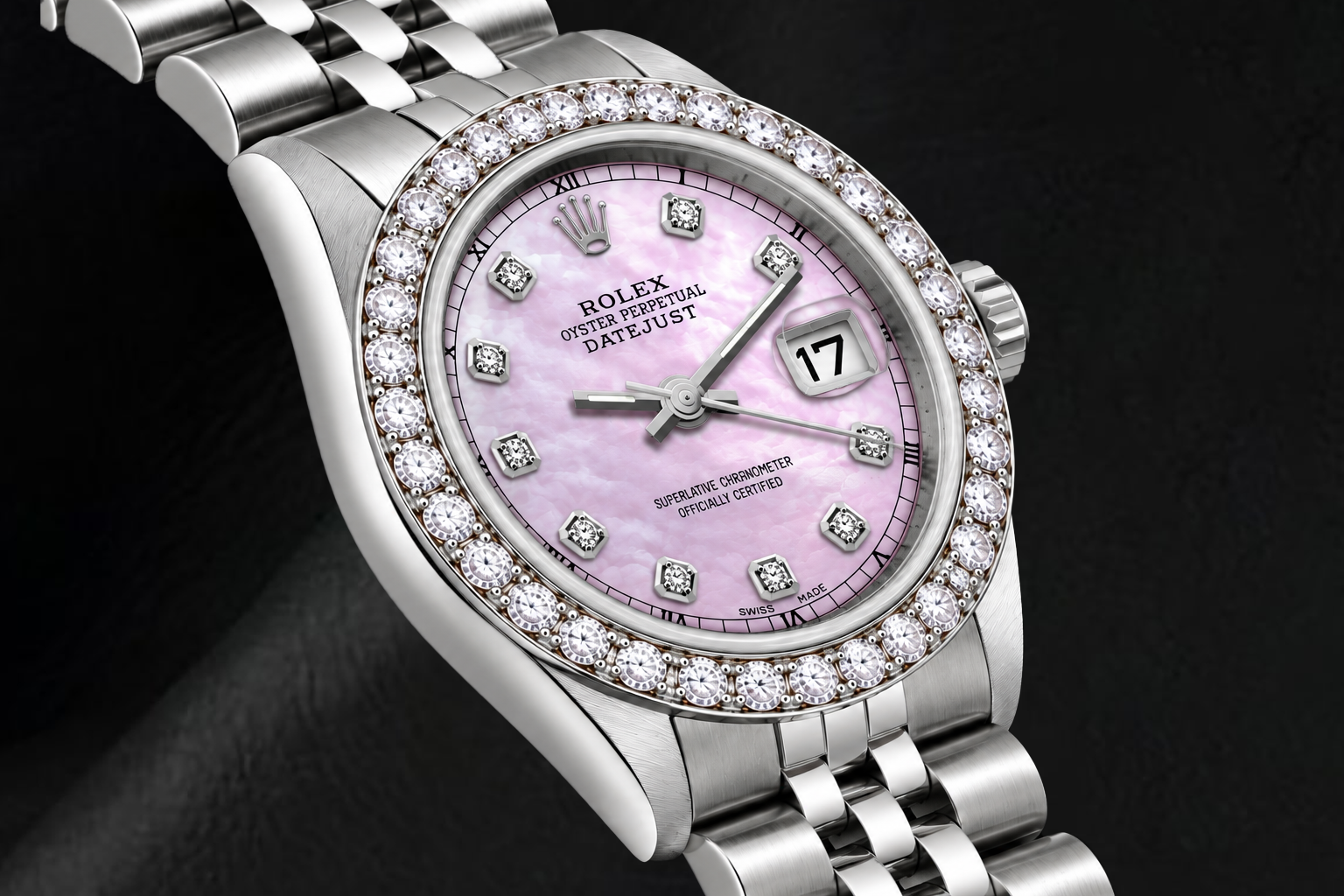 Rolex Datejust 6916 26mm Pink Mother of Pearl Diamond Dial Stainless Steel Watch