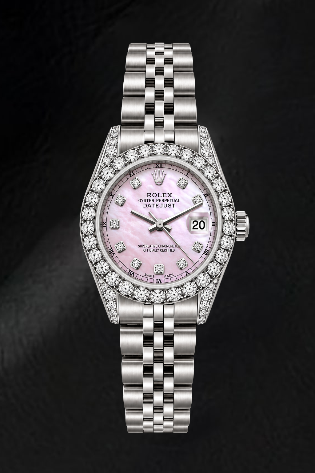 Rolex Datejust 6916 26mm Pink Mother of Pearl Diamond Dial Stainless Steel Watch