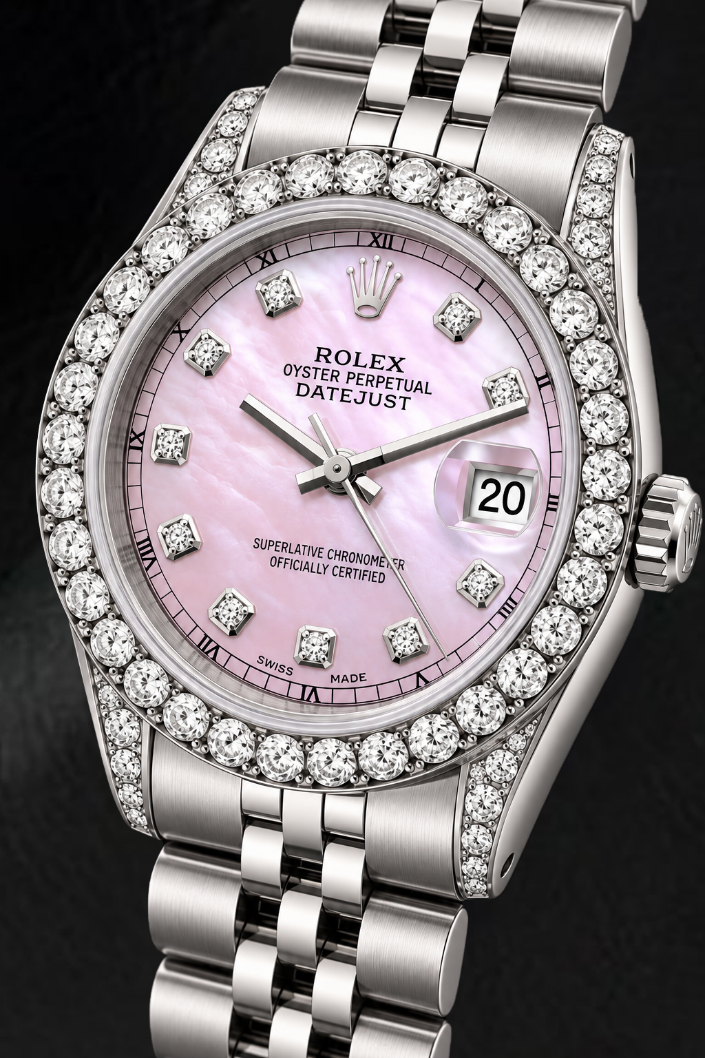 Rolex Datejust 6916 26mm Pink Mother of Pearl Diamond Dial Stainless Steel Watch