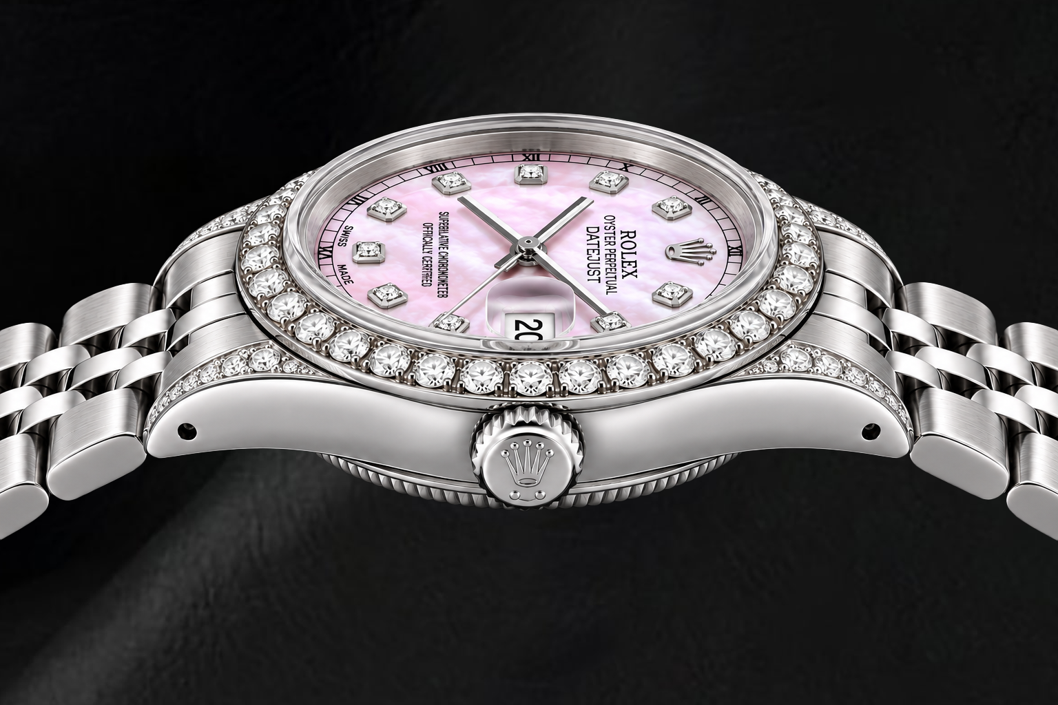 Rolex Datejust 6916 26mm Pink Mother of Pearl Diamond Dial Stainless Steel Watch