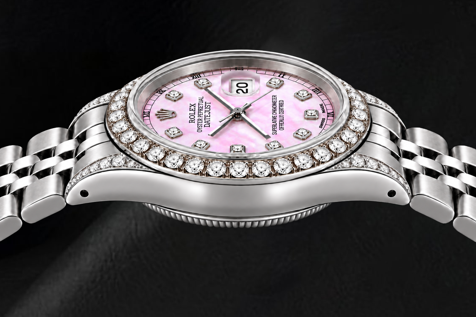 Rolex Datejust 6916 26mm Pink Mother of Pearl Diamond Dial Stainless Steel Watch
