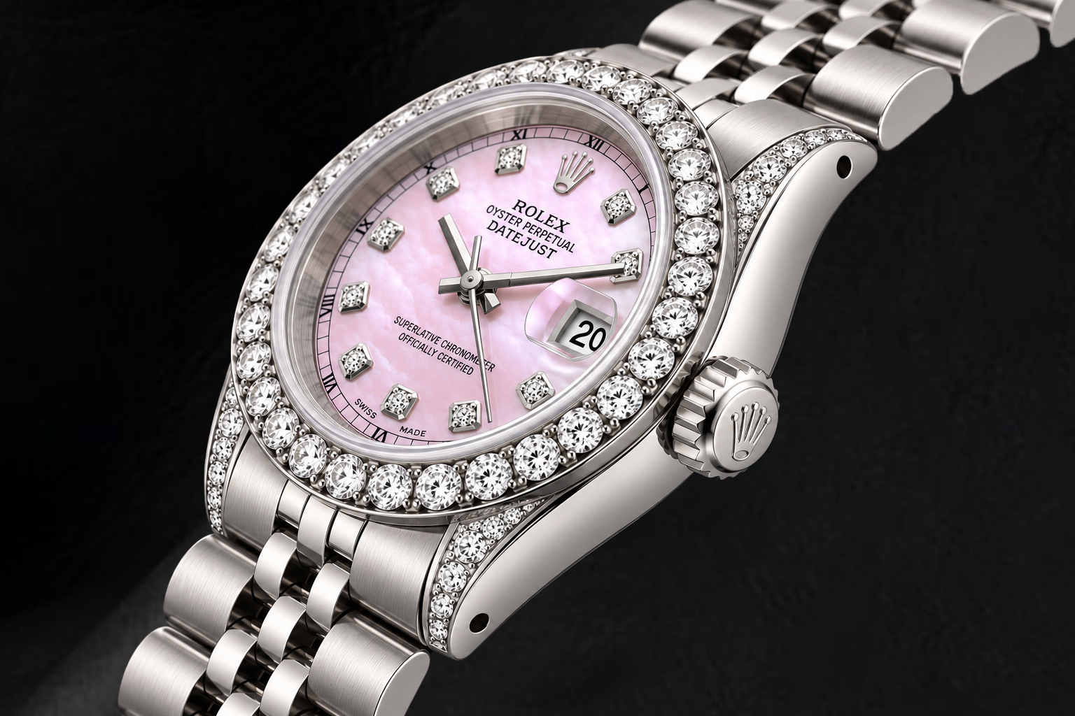 Rolex Datejust 6916 26mm Pink Mother of Pearl Diamond Dial Stainless Steel Watch