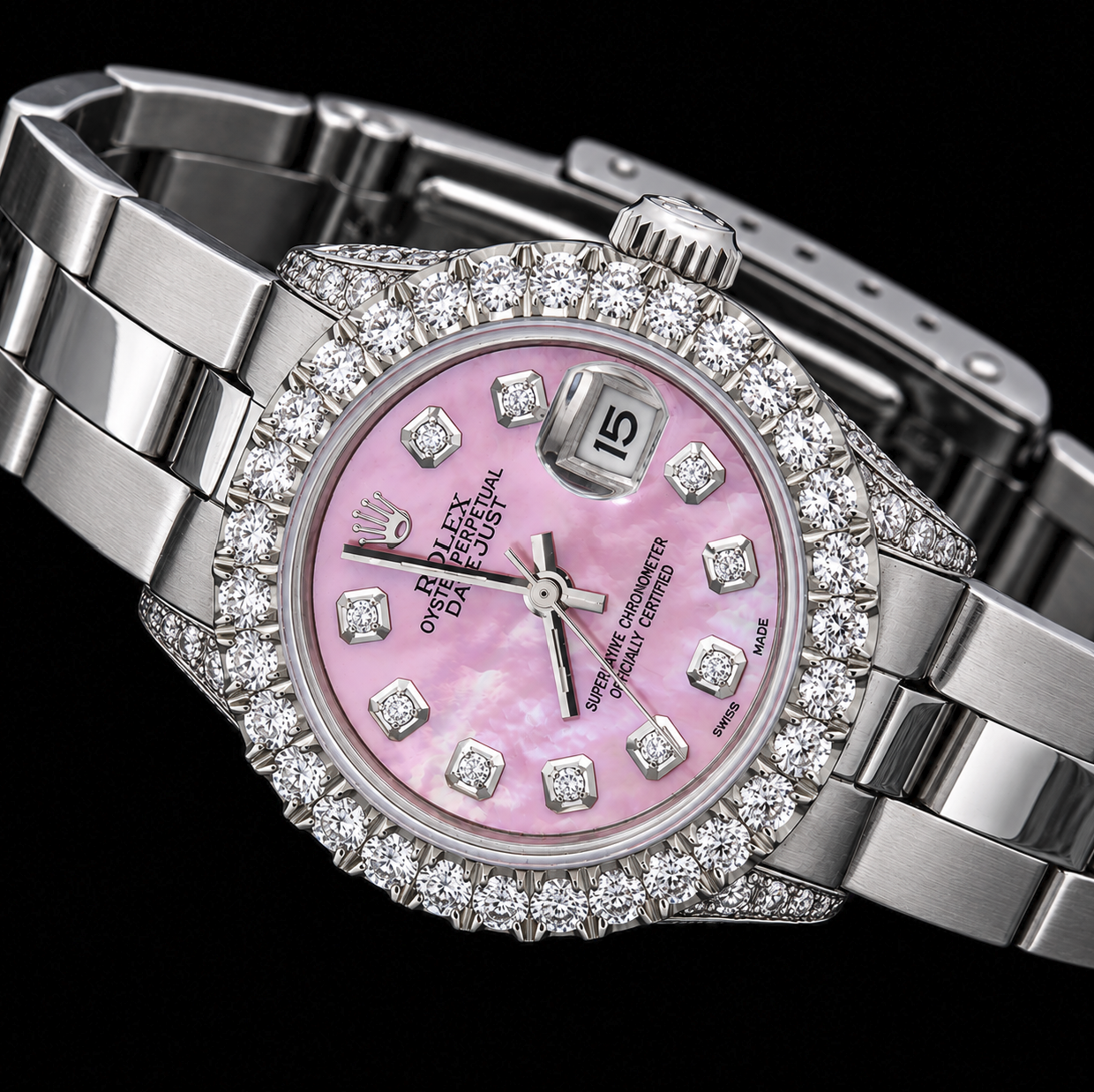 Rolex Datejust 6916 26mm Pink Mother of Pearl Diamond Dial Stainless Steel Watch