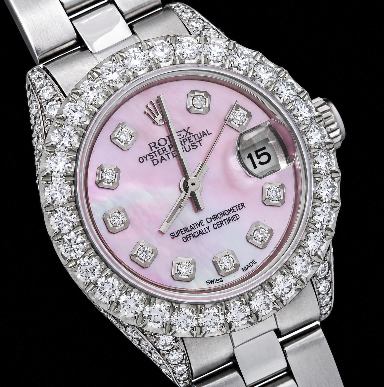 Rolex Datejust 6916 26mm Pink Mother of Pearl Diamond Dial Stainless Steel Watch