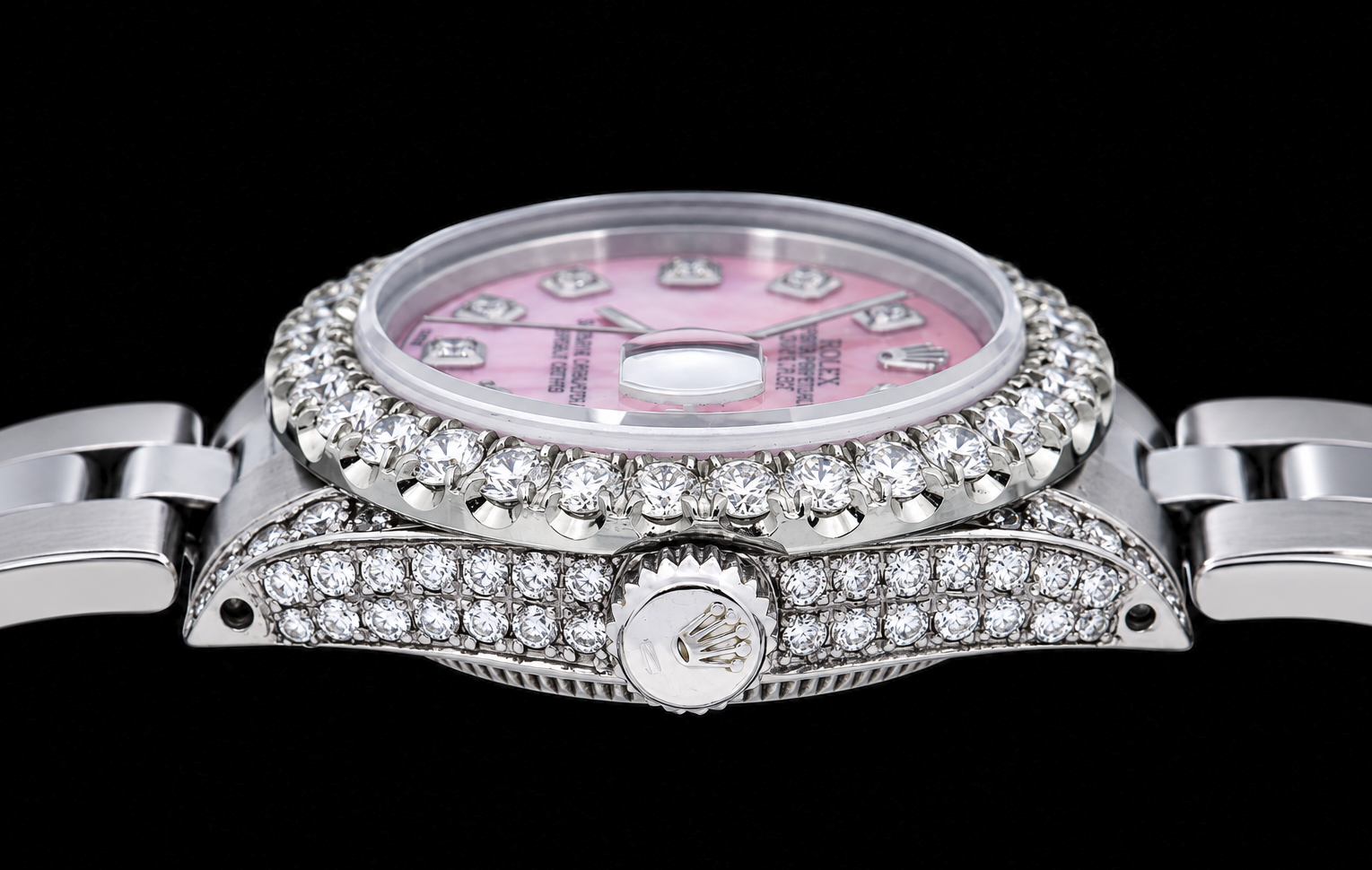 Rolex Datejust 6916 26mm Pink Mother of Pearl Diamond Dial Stainless Steel Watch