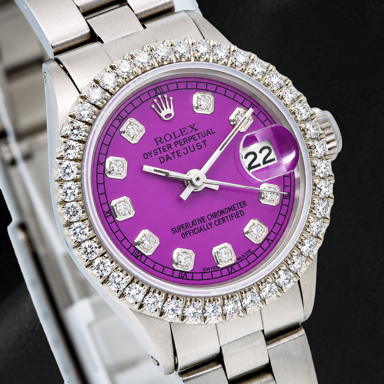 Rolex Datejust 6916 26mm Purple Diamond Dial Stainless Steel Oyster Bracelet Watch