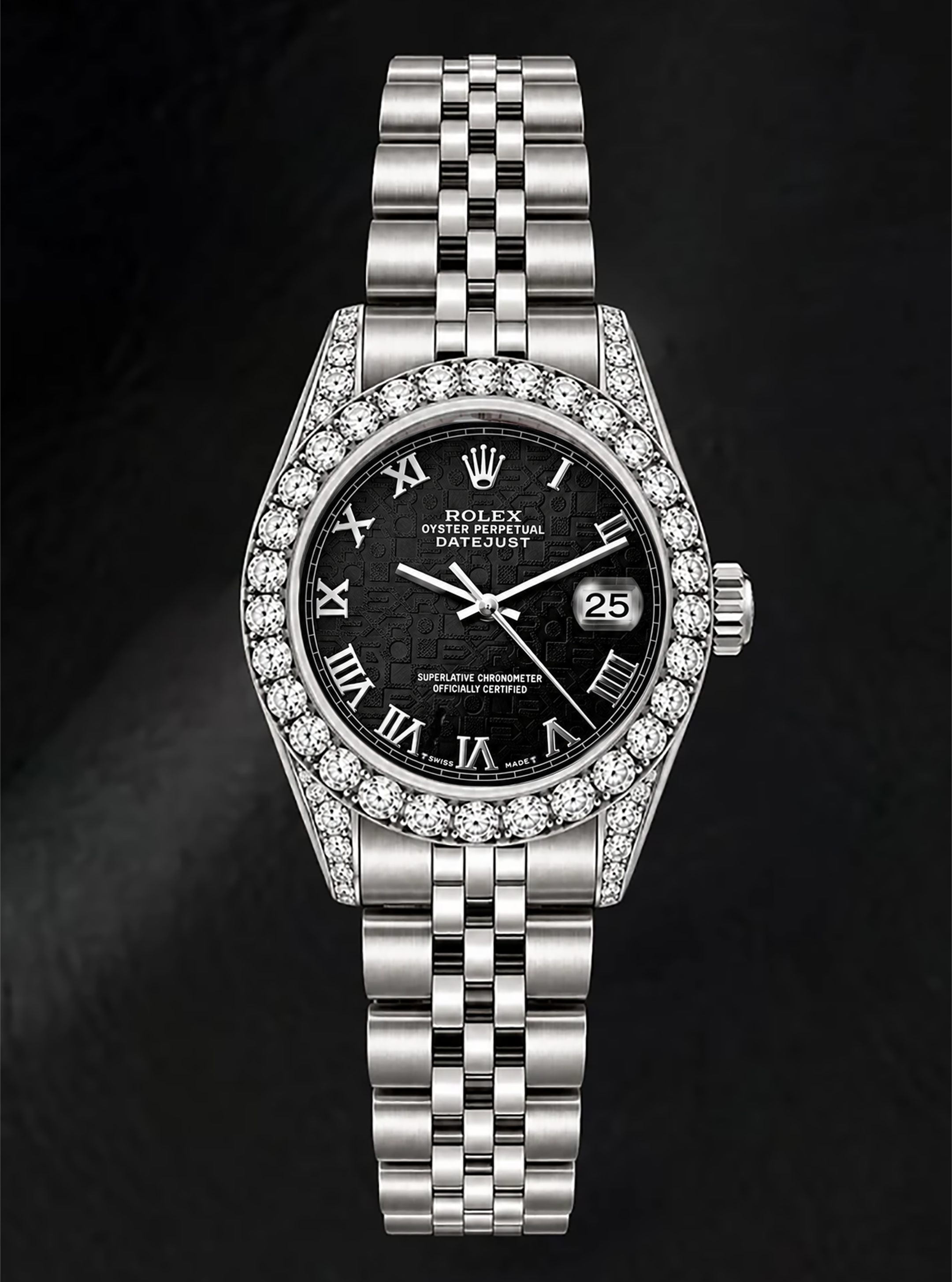 Rolex Datejust 6916 Black Roman Dial 26mm Diamond Bezel Watch Stainless Steel