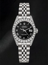 Rolex Datejust 6916 Black Roman Dial 26mm Diamond Bezel Watch Stainless Steel