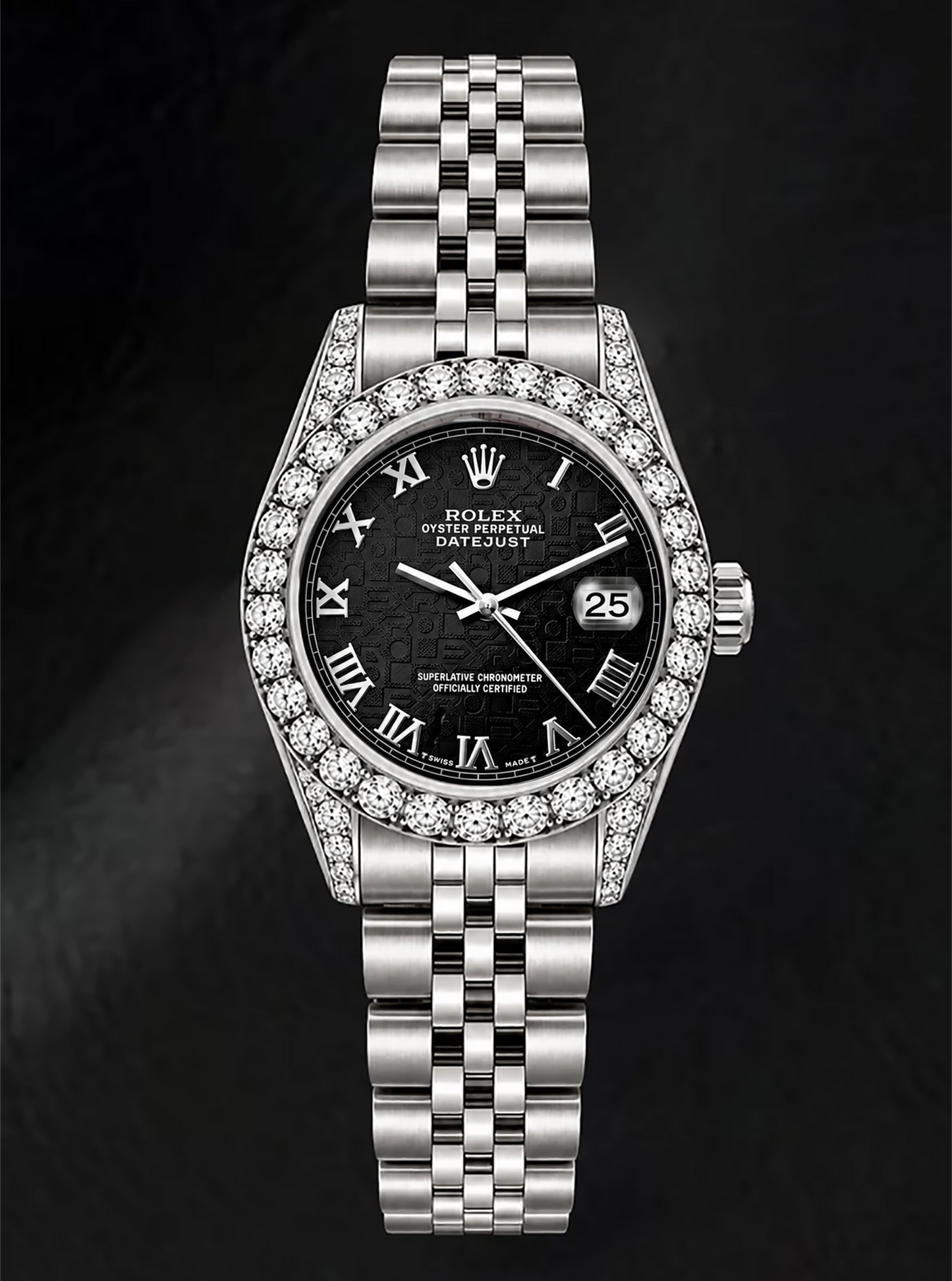 Rolex Datejust 6916 Black Roman Dial 26mm Diamond Bezel Watch Stainless Steel