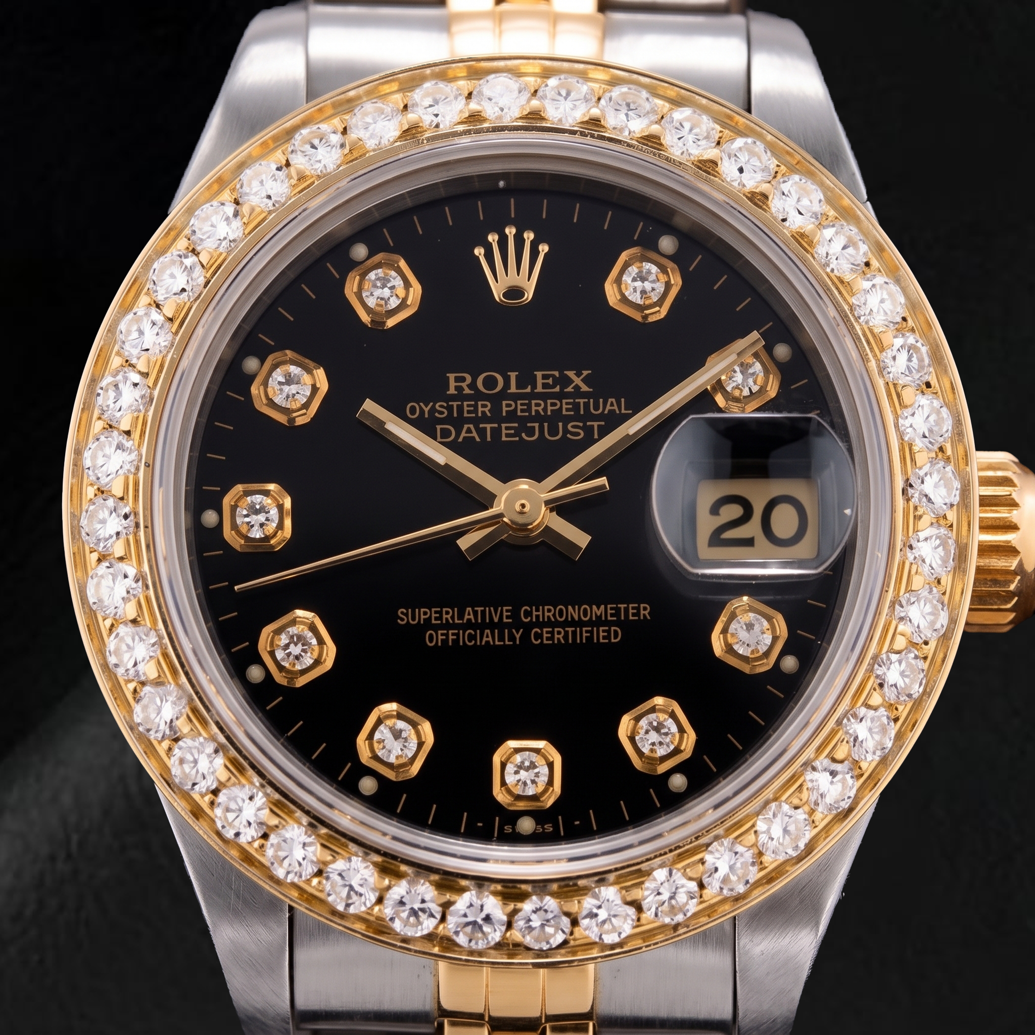 Rolex Datejust 69173 26mm Black Diamond Dial Two Tone Watch