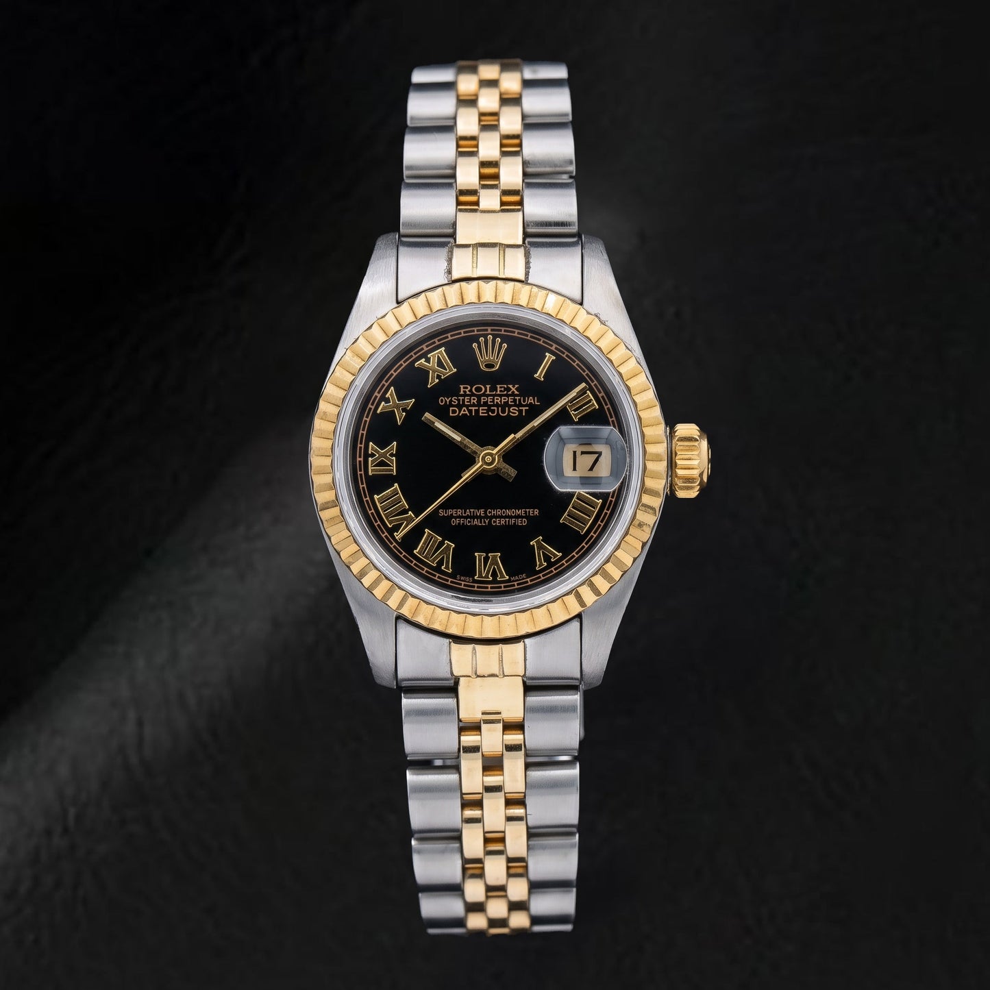 Rolex Datejust 69173 26mm Black Roman Dial Two Tone Watch