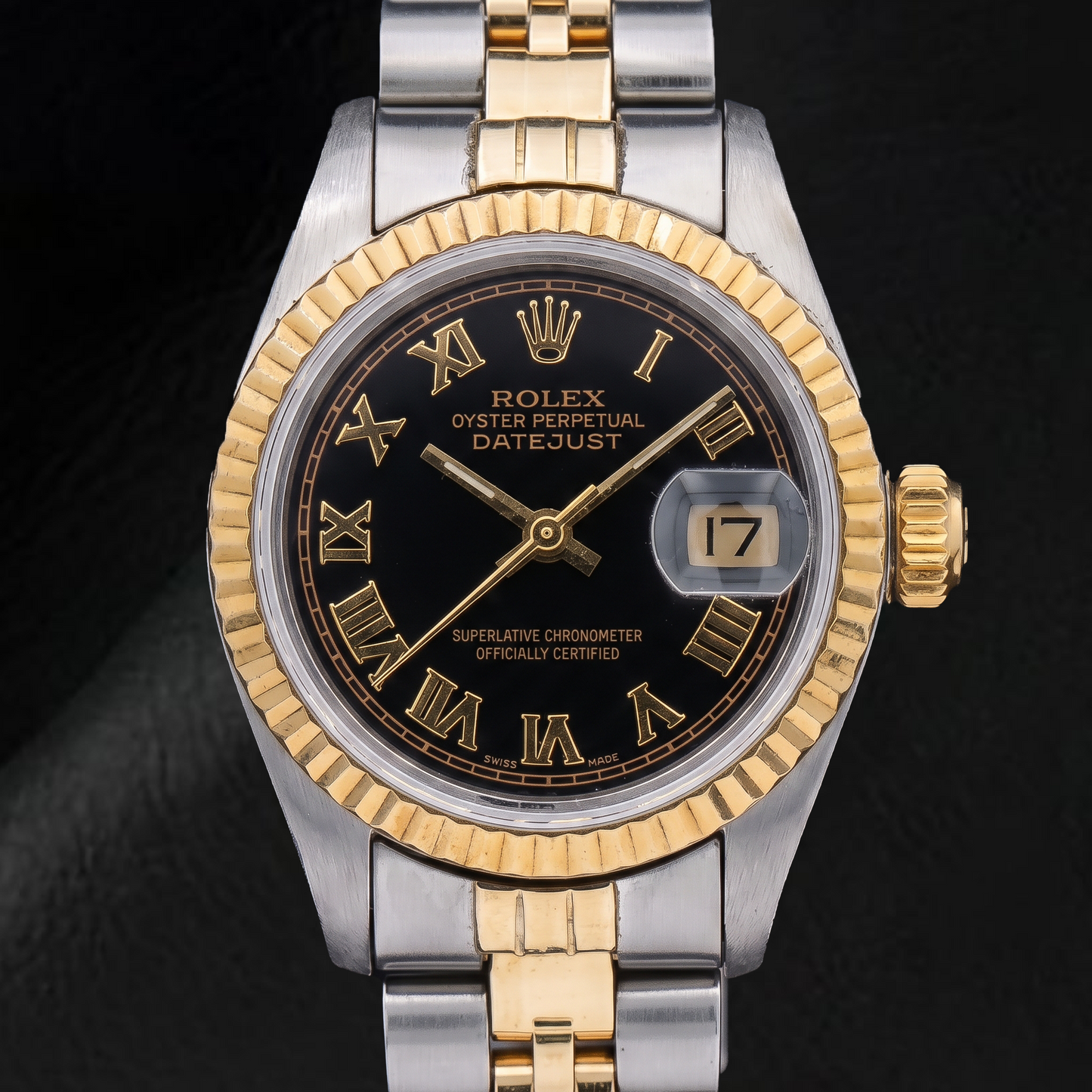 Rolex Datejust 69173 26mm Black Roman Dial Two Tone Watch