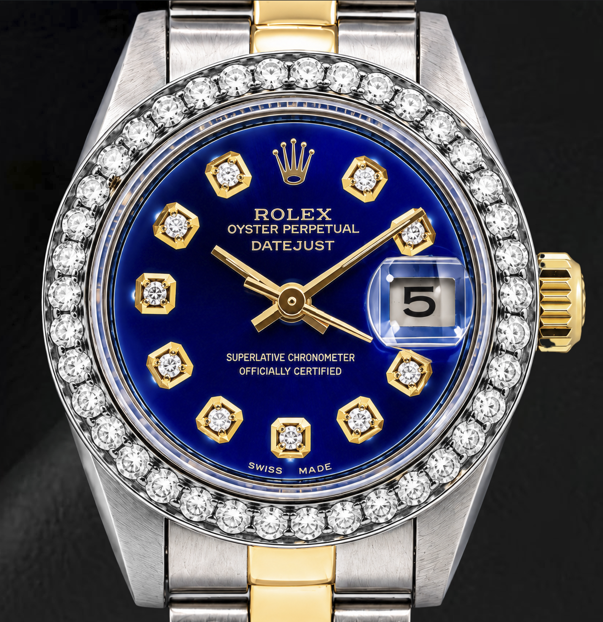 Rolex Datejust 69173 26mm Blue Diamond Dial Diamond Two Tone Watch