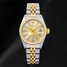 Rolex Datejust 69173 26mm Champagne Baguette Diamond Dial Two Tone Watch