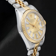 Rolex Datejust 69173 26mm Champagne Baguette Diamond Dial Two Tone Watch