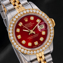 Rolex Datejust 69173 26mm Red Diamond Dial Two Tone Jubilee Bracelet Watch
