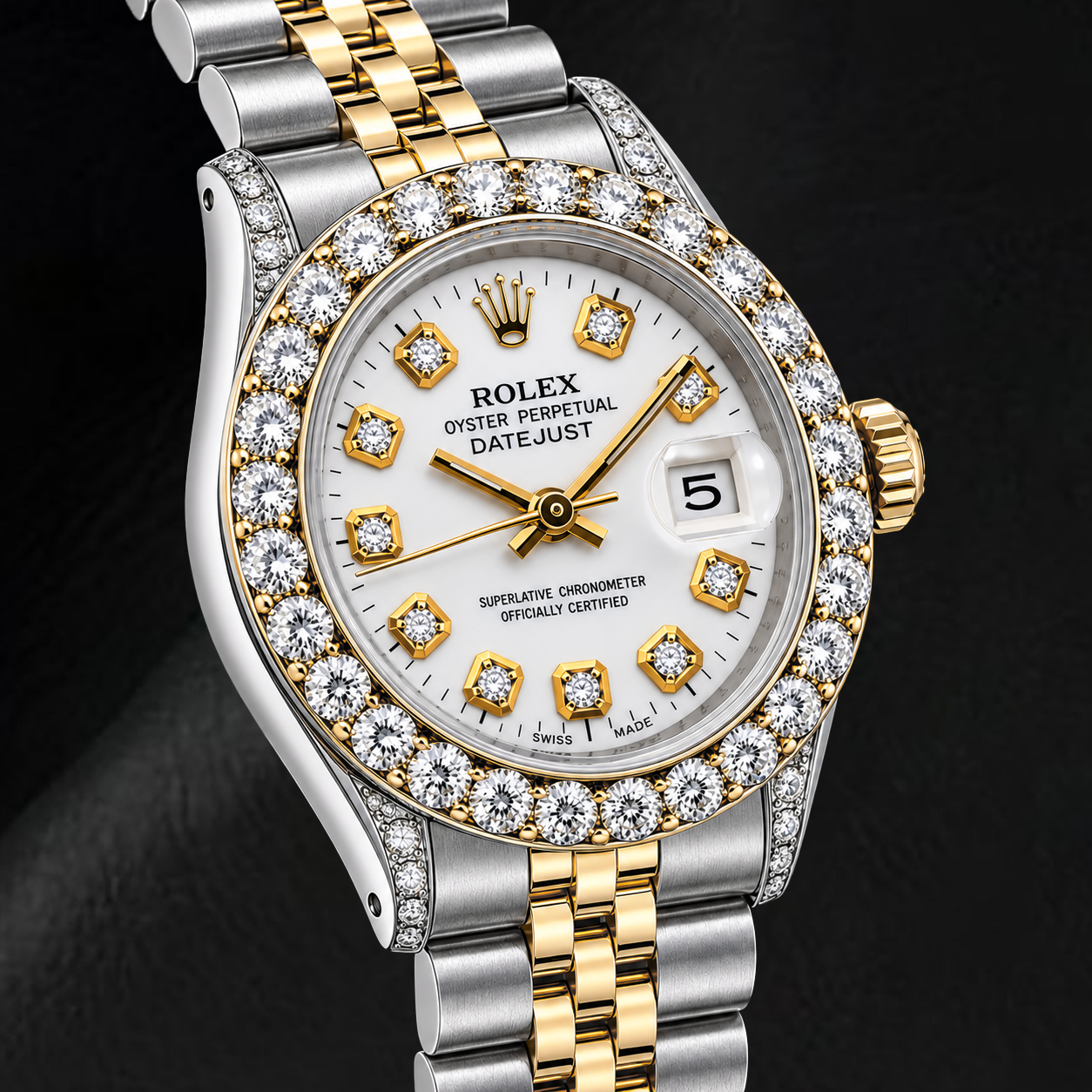 Rolex Datejust 69173 26mm White Diamond Dial Two Tone Watch