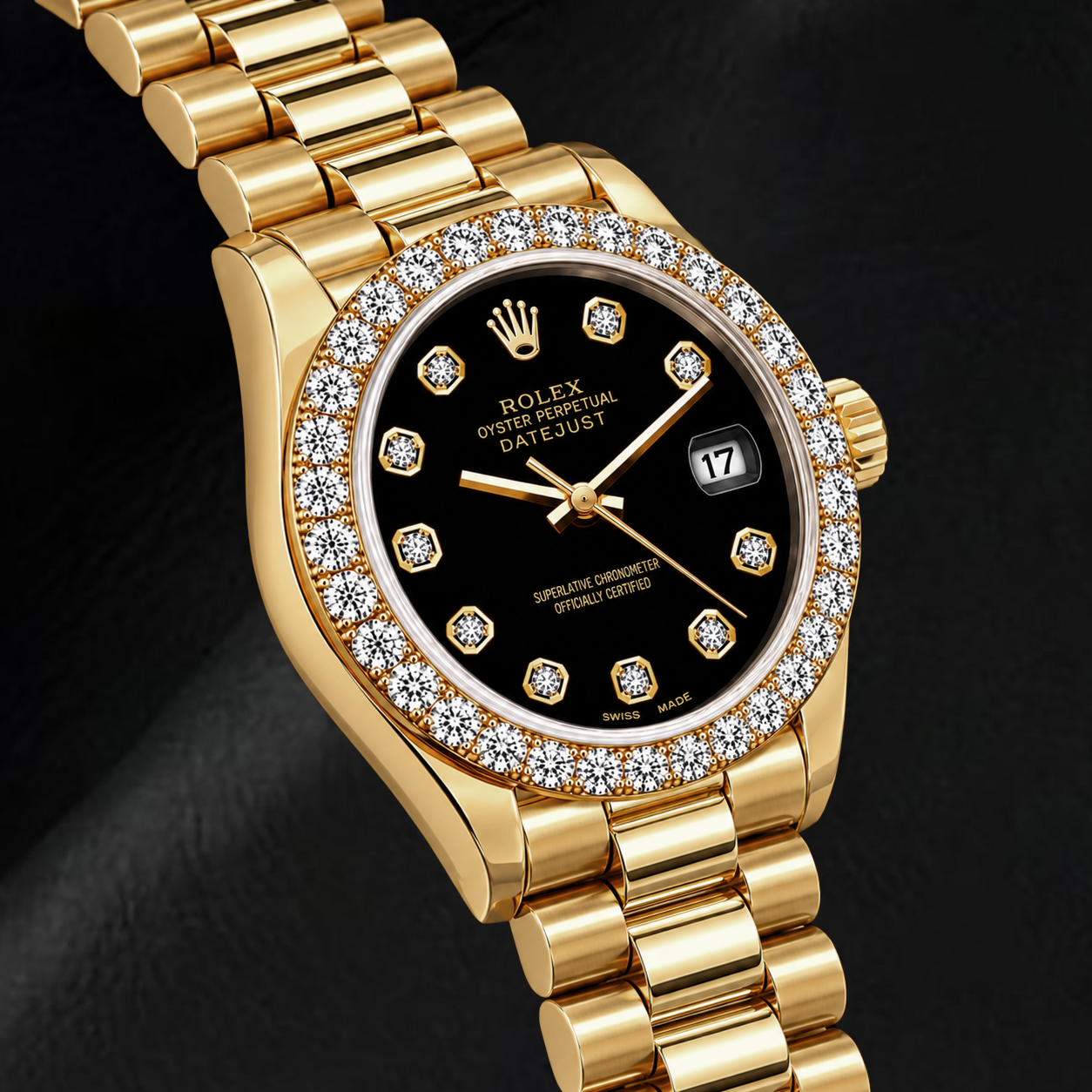 Rolex Datejust 69178 26mm Black Diamond Dial Yellow Gold Watch