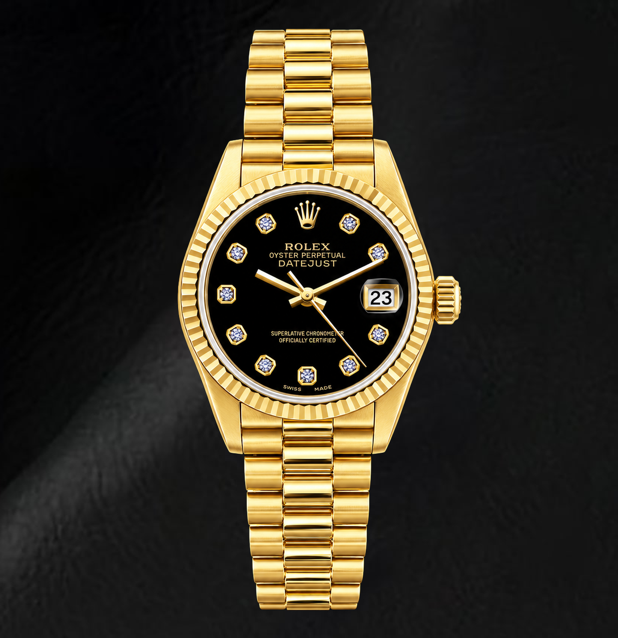 Rolex Datejust 69178 26mm Black Diamond Dial Yellow Gold Watch