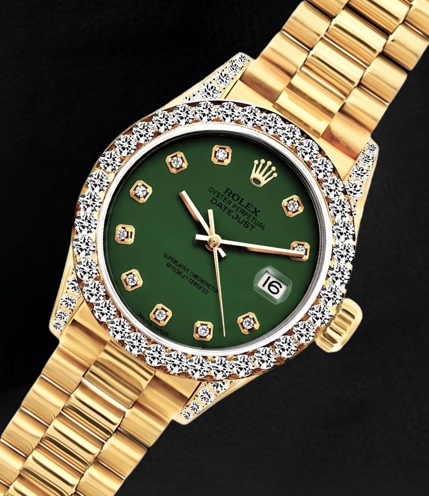 Rolex Datejust 69178 26mm Green Diamond Dial Diamond Yellow Gold 18K Watch