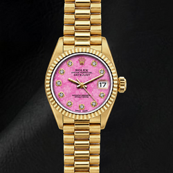 Rolex Datejust 69178 26mm Pink Floral Diamond Dial Yellow Gold Watch