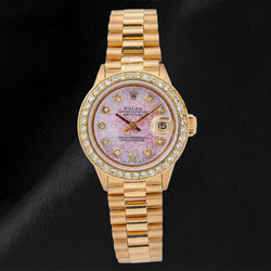 Rolex Datejust 69178 26mm Pink Jubilee Diamond Dial Yellow Gold President Bracelet Watch