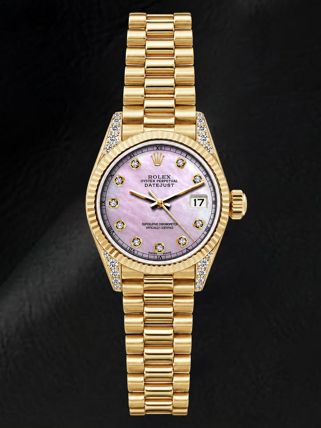 Rolex Datejust 69178 26mm Pink Mother of Pearl Diamond Dial Yellow Gold Watch